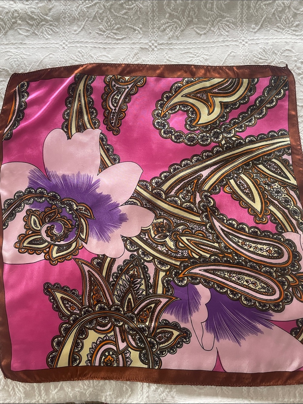 Vibrant Pink Paisley Floral Satin Scarf 19 x 19 new with tags